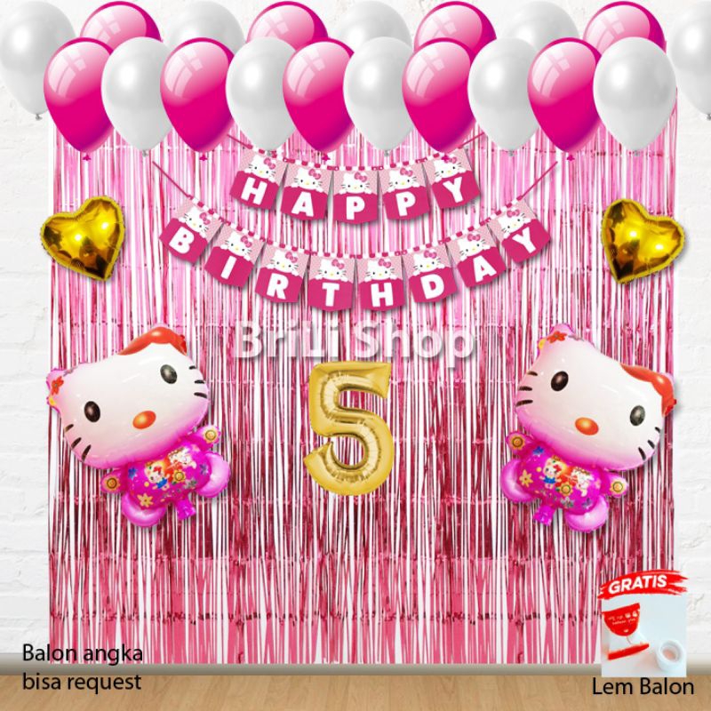 Paket Set Dekorasi Ulang Tahun Anak Perempuan Tema Hello Kitty Pesta Ultah Hellokitty