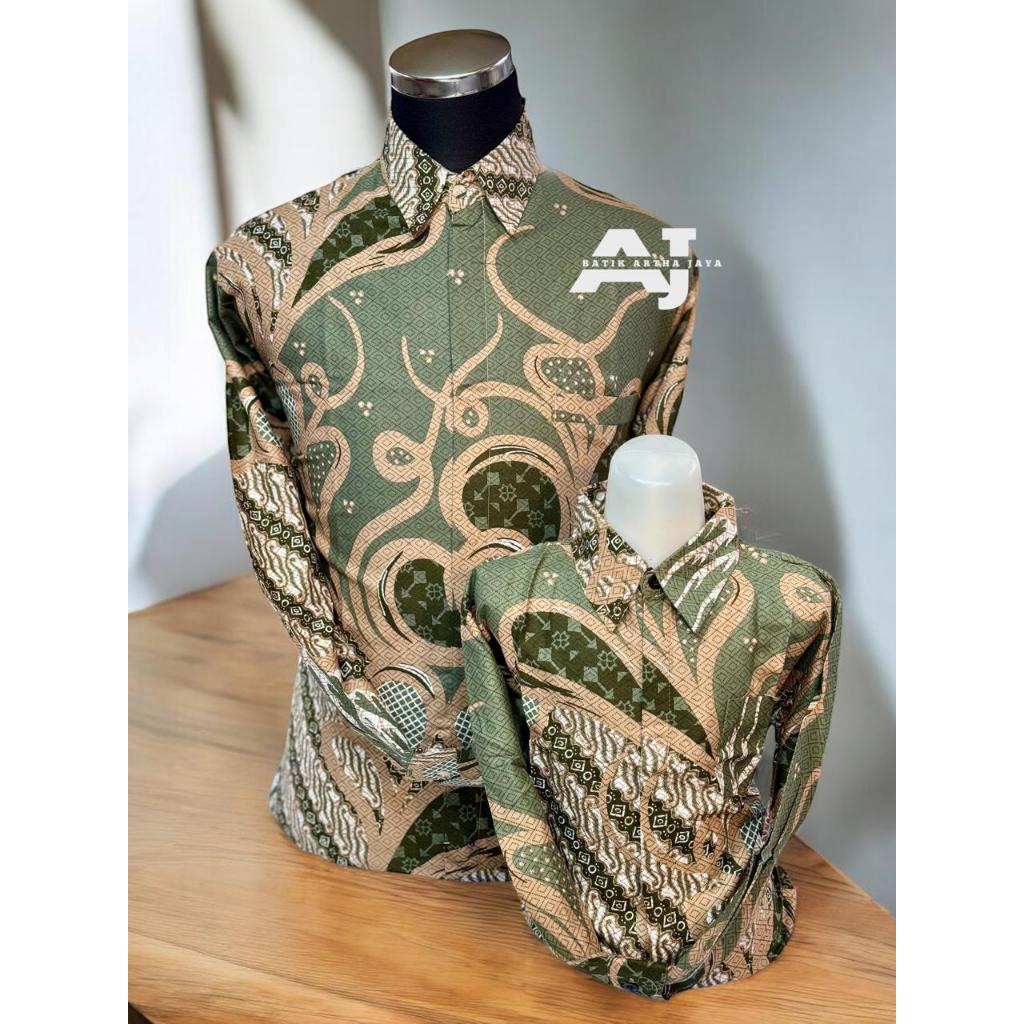 Kemeja Batik warna Hijau Sage Green HS Couple Ayah dan Anak Lapisan furing warna hijau sage green