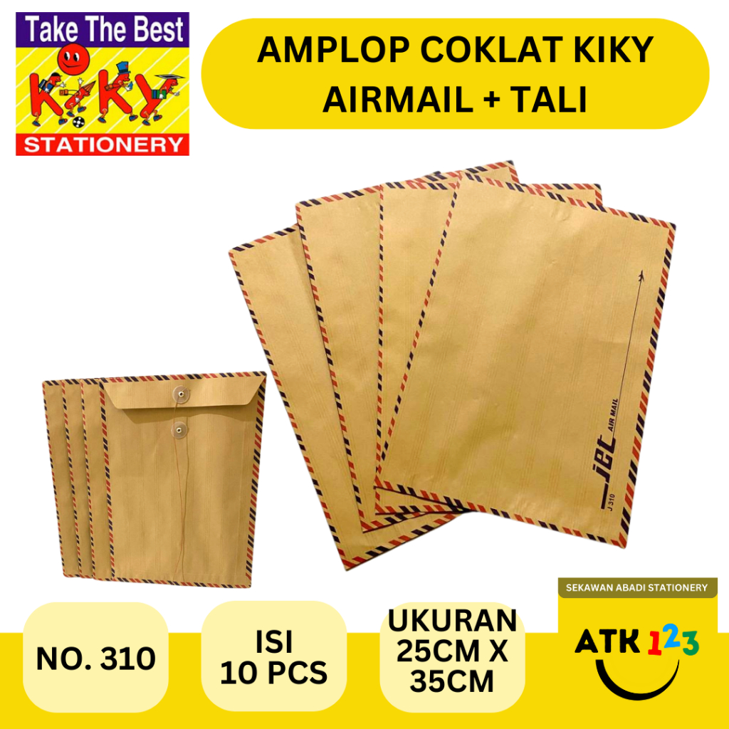 

KIKY Amplop Coklat Airmail Tali no. 310 Ukuran 25x35cm (10 lbr) merk KIKY