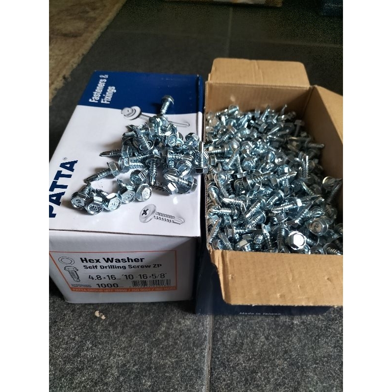 Baut Taso Merk Patta/ 1 Box Isi 1000 pcs / Baut Baja Ringan 10-16x5/8" / Baut Canal / Baut Taso Merk