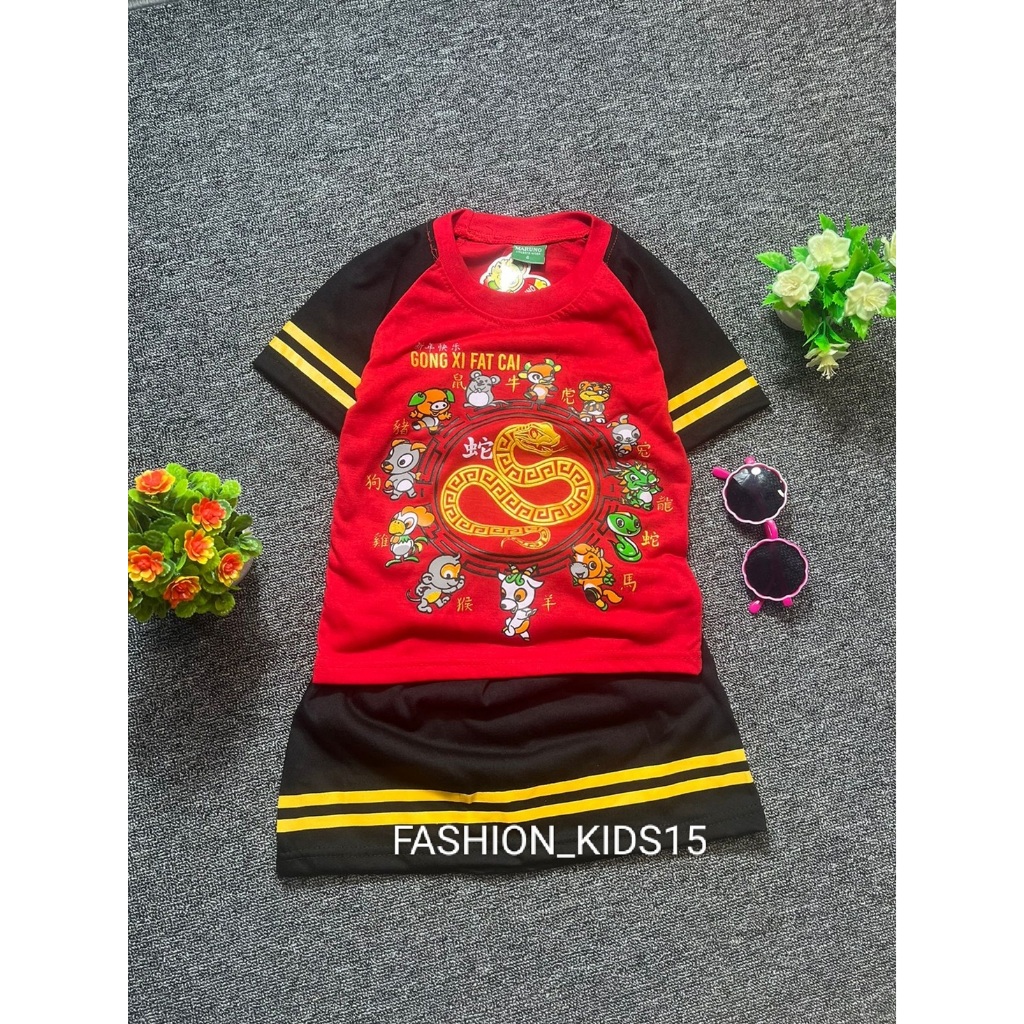 Setelan Rok Imlek Anak Perempuan Usia 1-10 Tahun/Baju Spesial Tahun Baru Cina Motif Gong xi Fat Cai 