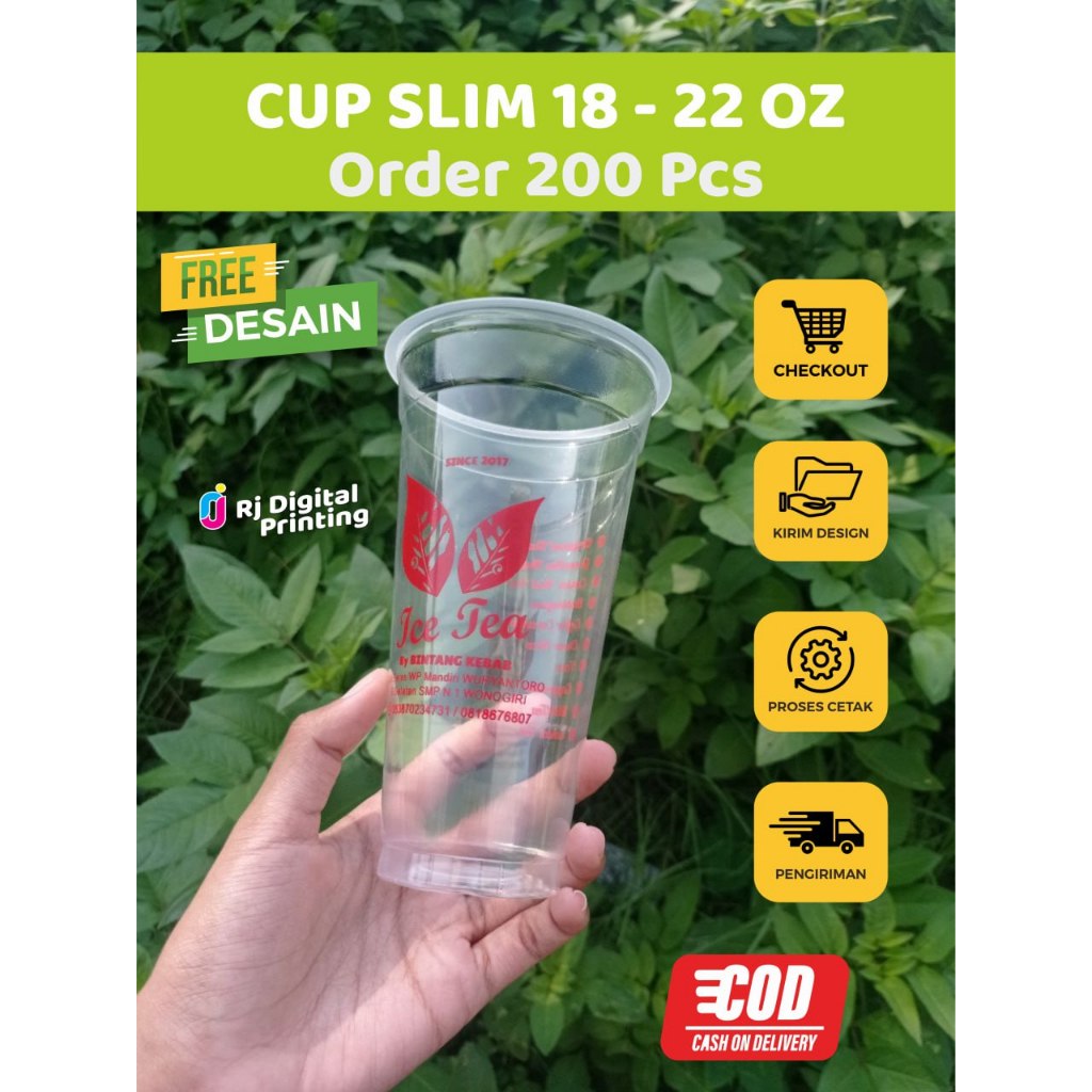 Sablon Gelas Cup 18 Oz Slim & 22 Oz Slim Gratis Ongkir COD
