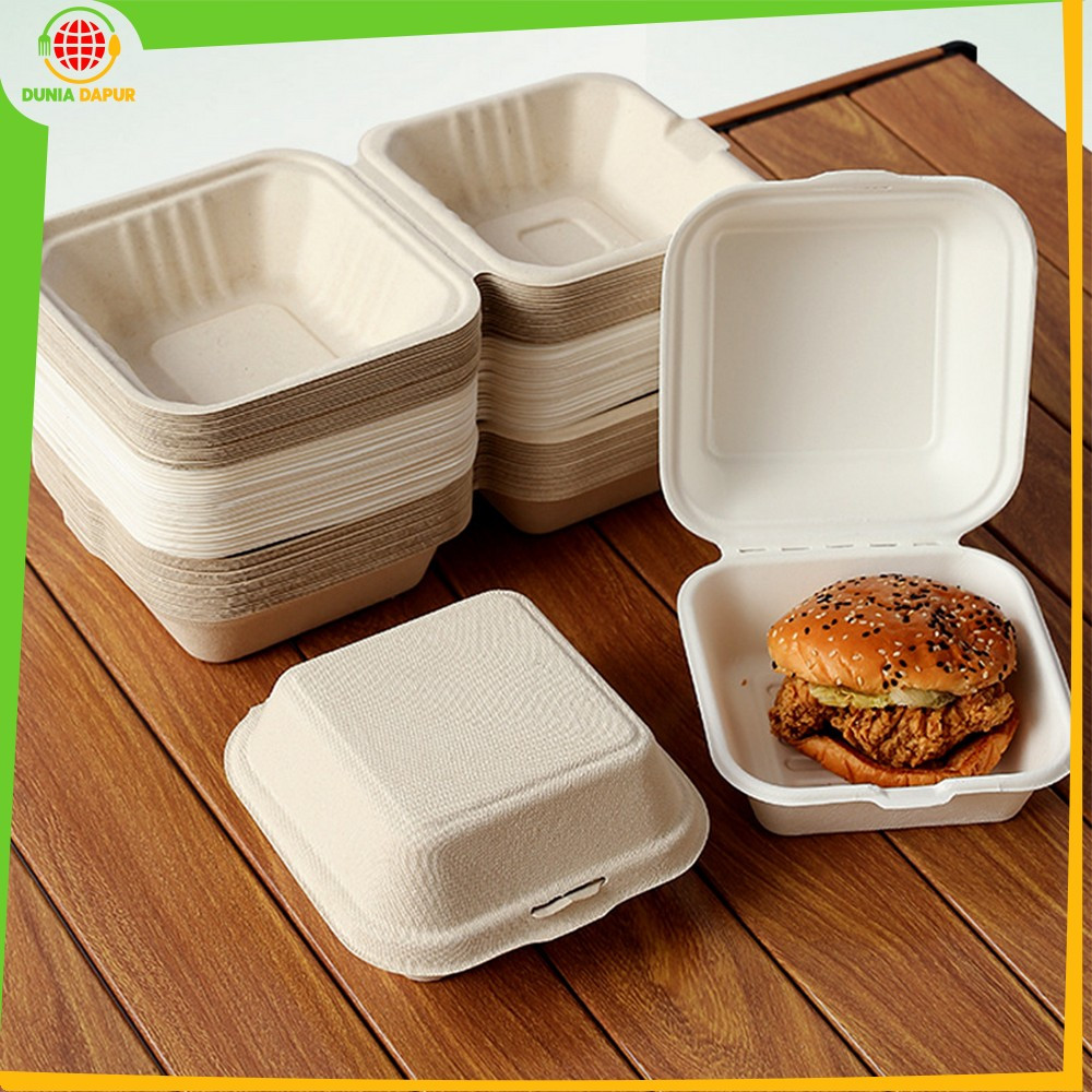 Kotak Bagasse Box Serat Tebu Lunch Box Burger 6in Food Grade / Mini Box Food Container / Kotak Bento