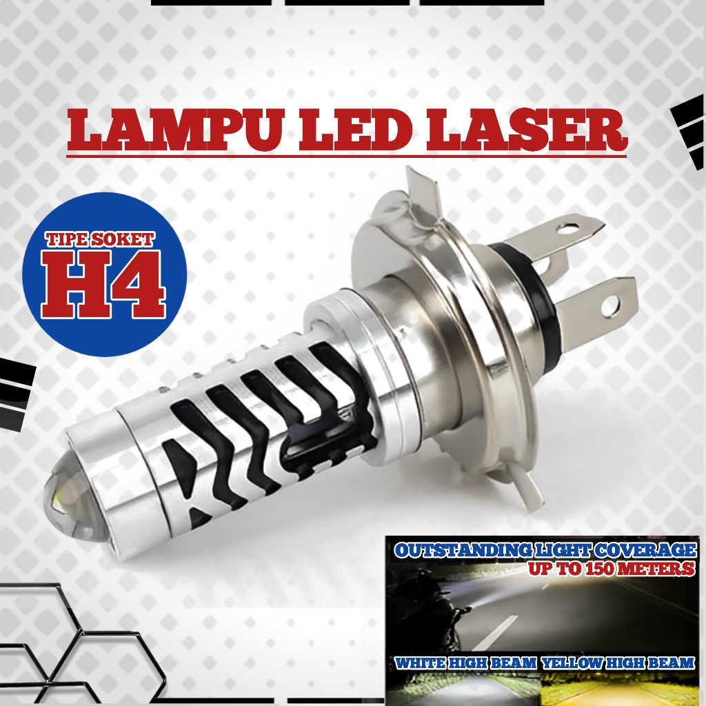 Lampu Bohlam Depan Utama Motor LED Laser H4 volt 12 - 80 Power 8 W + 8W PNP Vixion Ninja R15 Klx Crf