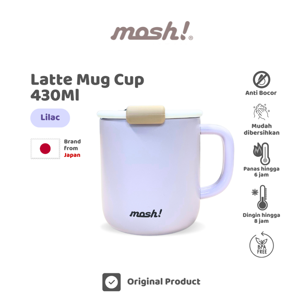 Mosh Latte Mug Cup Stainless Steel 430ml - Cangkir Minum Tahan Panas dan Dingin - Lilac