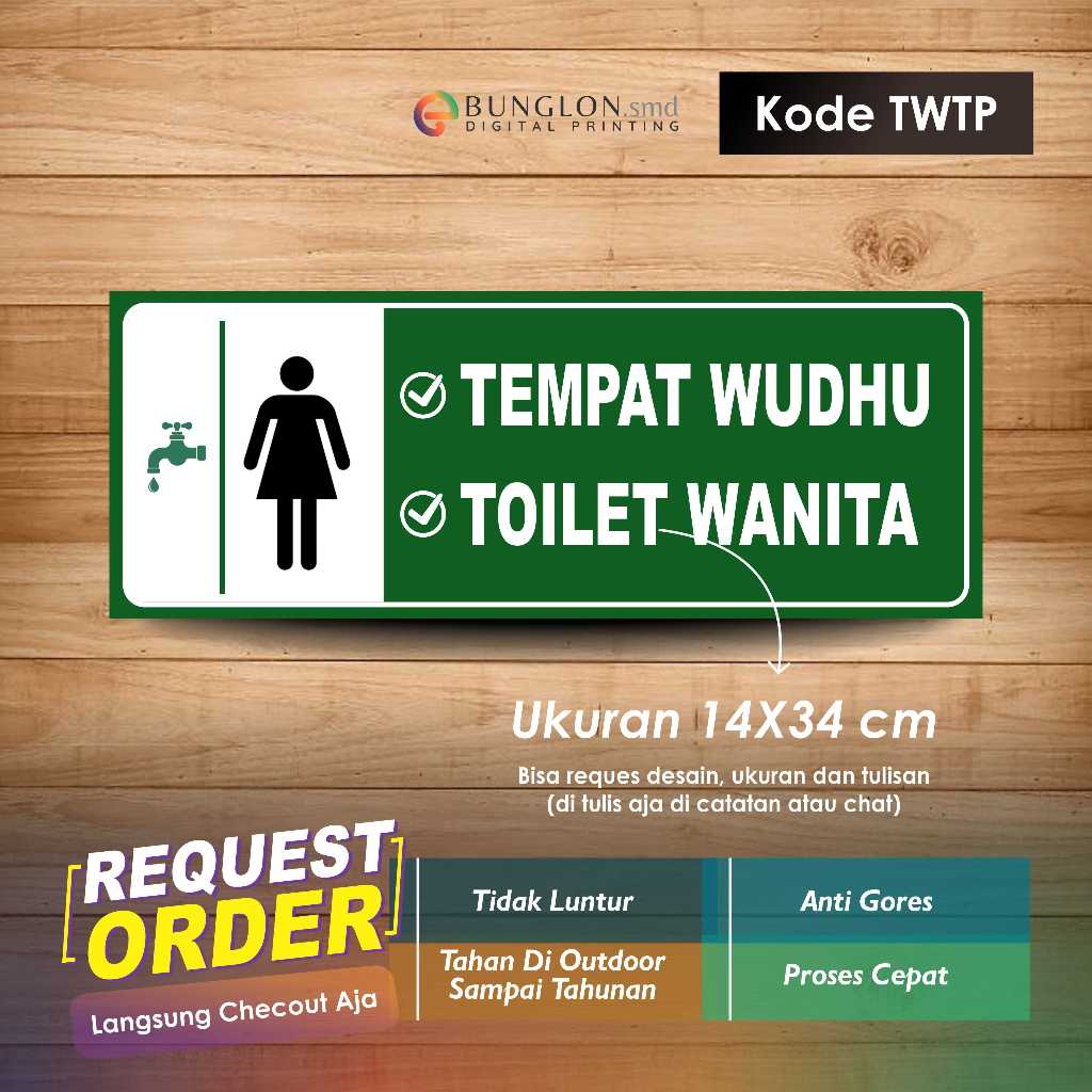 

STIKER TEMPAT WUDHU DAN TOILET WANITA + LAMINASI KODE TWTP HIJAU