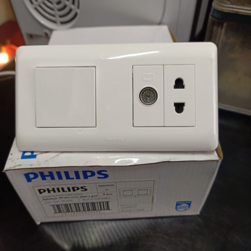 saklar engkel lebar+outlet TV+stop kontak universal 2Gang Philips Agile style 100% original dan baru