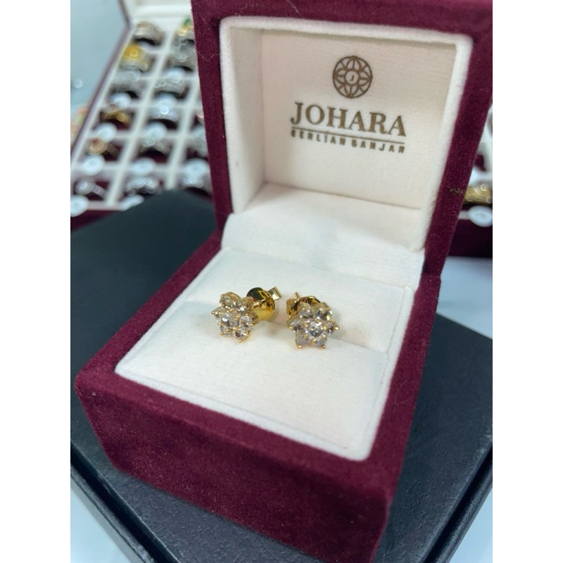 “JOHARA BERLIAN” anting tusuk bunga berlian banjar emas 40%