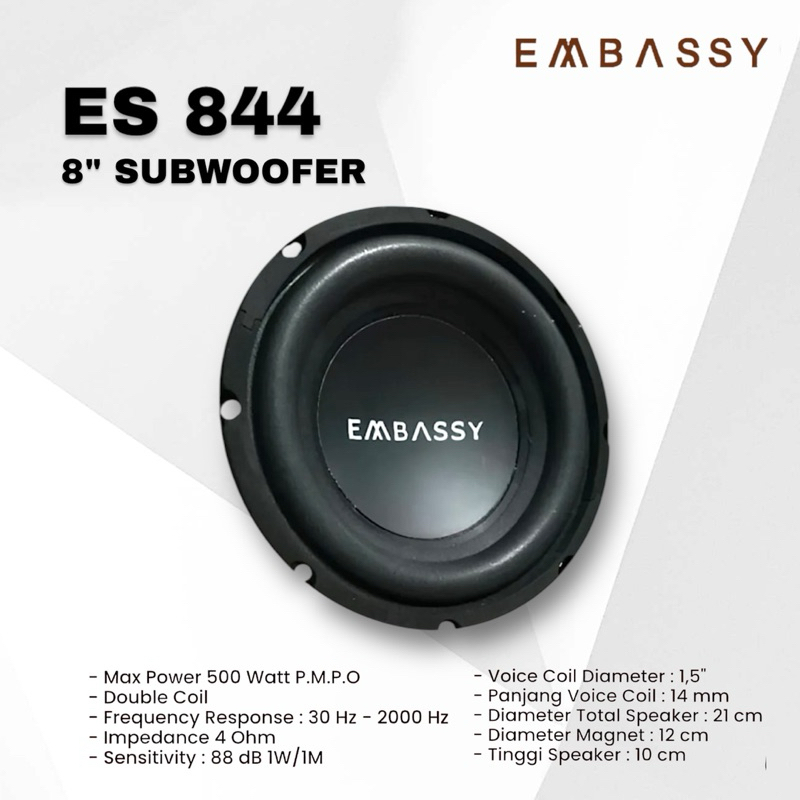 SUBWOOFER 8 inch  EMBASSY ES-844 DOUBLE COIL MAGNET BESAR