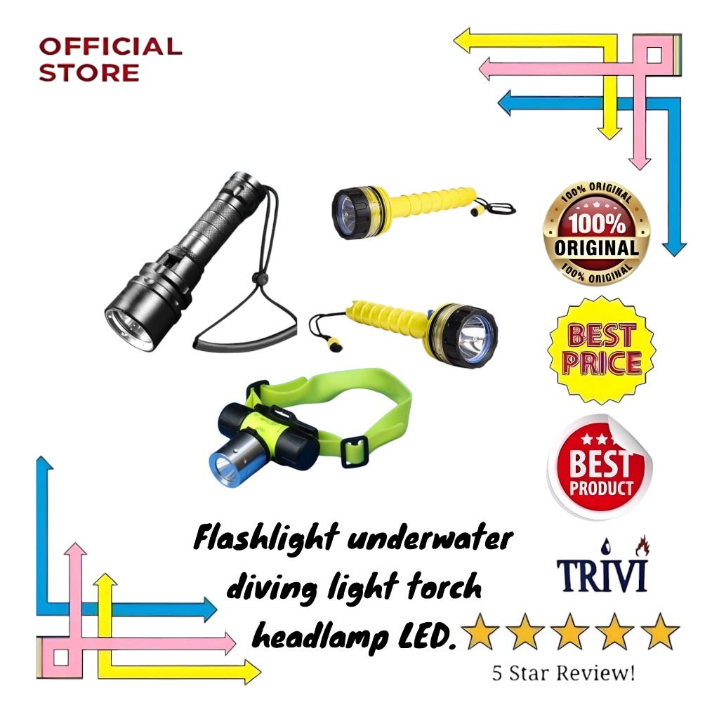 Flashlight underwater diving light torch headlamp LED waterproof hed lamp, senter selam anti air (TR