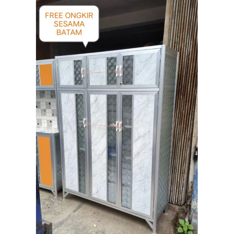 LEMARI PIRING FULL KACA / RAK PIRING FULL KACA MOTIF PUTIH 3 PINTU