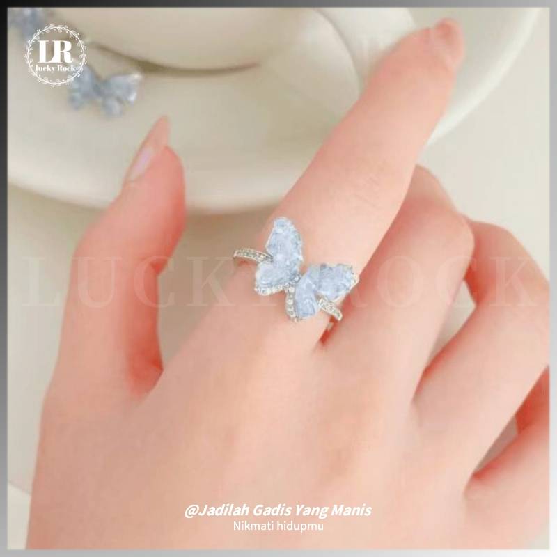 Lucky-1134 Cincin Kupu Kupu Korea Cincin Titanium Butterfly Cincin Wanita Ukuran Kecil  Cincin Wanit