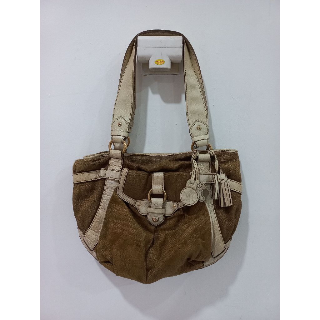 Tas Tote Celine Brown/Light Cream Canvas and Leather Boogie Hobo Auten