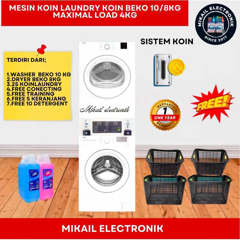 MESIN CUCI LAUNDRY KOIN/ COIN BEKO WASHER 10 KG DRYER 8 KG