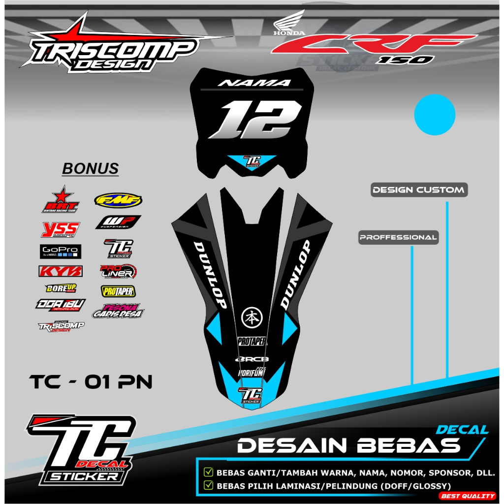 Bisa Request Decal Papan Nomor Crf 150L Custom - Decal Custom Papan Start Crf - Decal Papan Nomor da