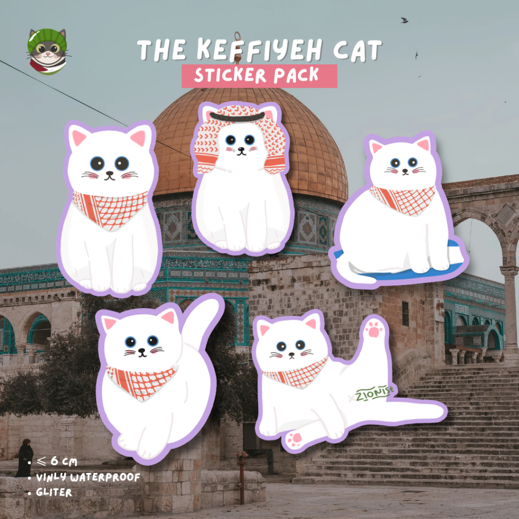 

The kaffiyeh Cat Sticker Pack | Kucing Lucu Pake Kaffiyeh Stiker | Stiker Palestina | Glitter | Waterproof | Aesthetic Cute Lucu Stiker