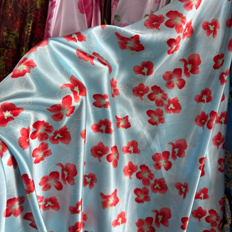 kain satin silk motif bunga - kain satin sutra silk motif - kain bahan motif - kain satin motif supe