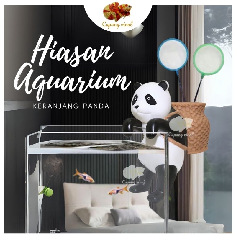 Panda Bambu Dekorasi Hiasan Aquarium Keranjang Bambu