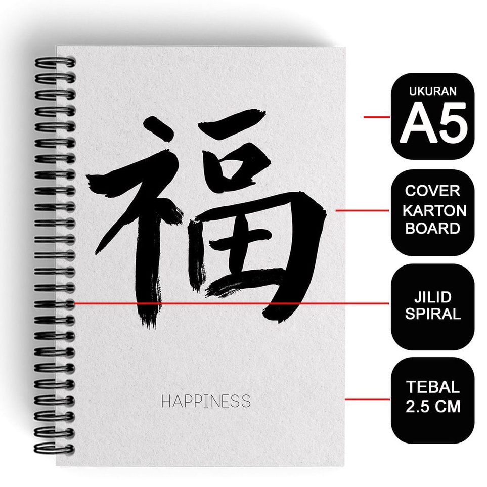 

Ready Stok hampers kado ulang tahun Notebook Cover Tebal A5Buku KotakKotakMandarinSpiral Kawat Happiness E82