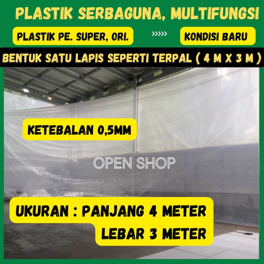 4x3 M. Plastik Serbaguna. Penutup Pelindung Pembungkus furniture, Atap Green House Peternak Bangunan