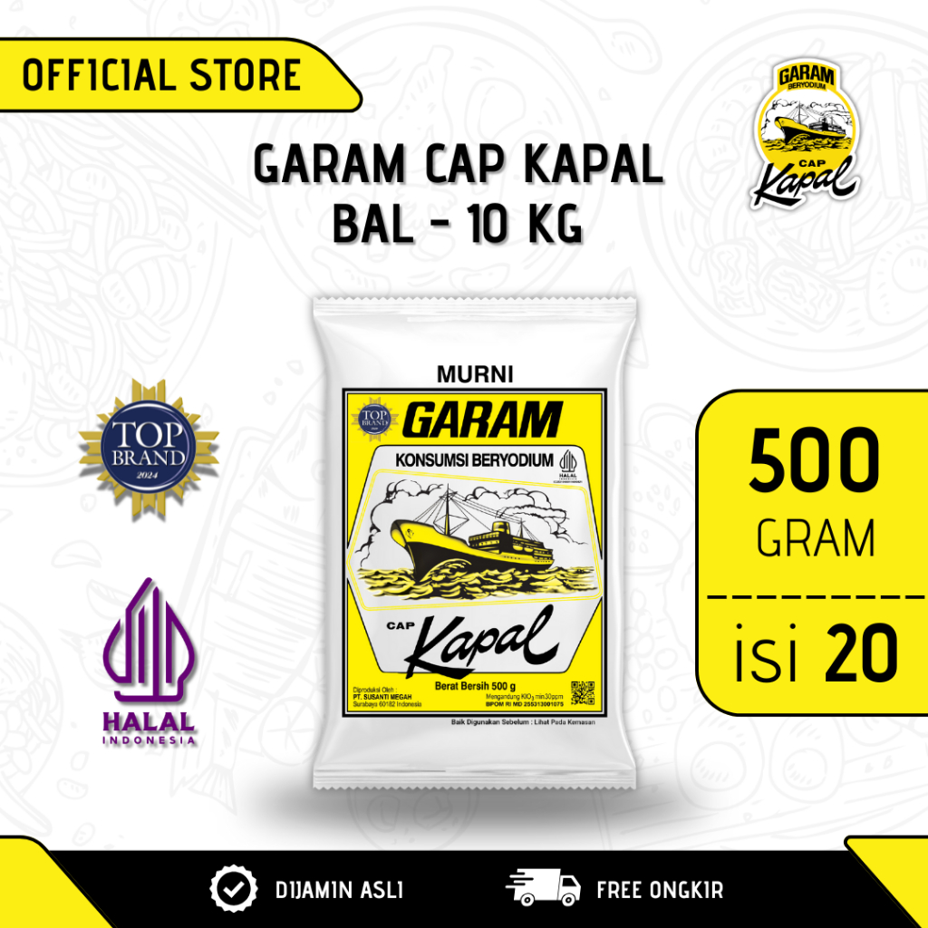 

Paket 1 Bal (10 KG) - Garam Cap Kapal 500 Gram