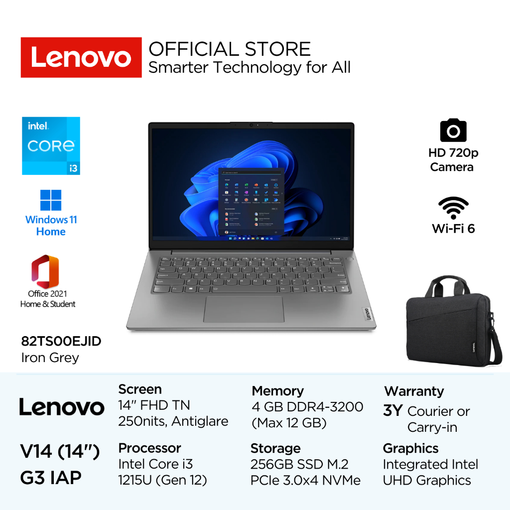 Lenovo V14 Gen 3 IAP EJID Intel Core i3 1215U Win11 Home 4GB Soldered 256GB SSD 14" FHD TN 250nits 4