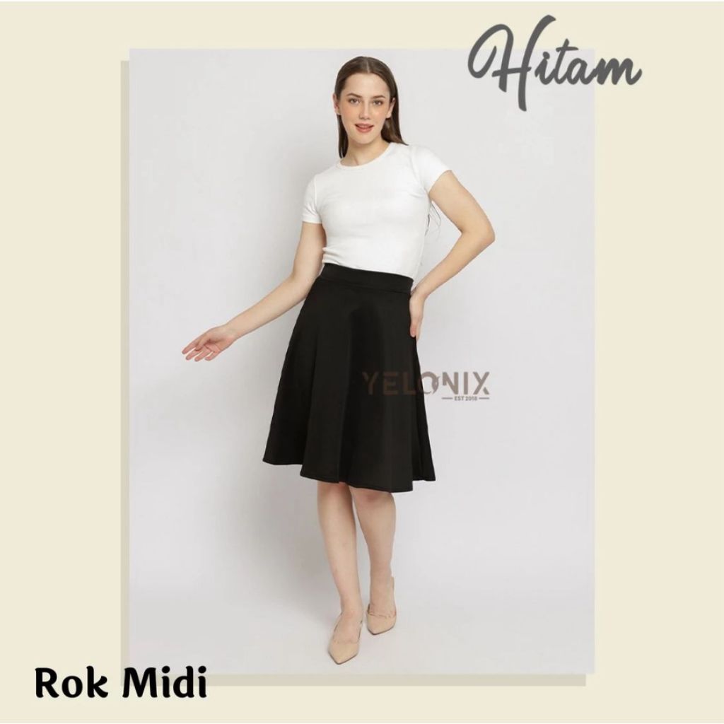 Rok A Midi Flare Skirt Scuba Pendek Selutut 7/8 Wanita Dewasa Natal Christmas Gereja Korean Style