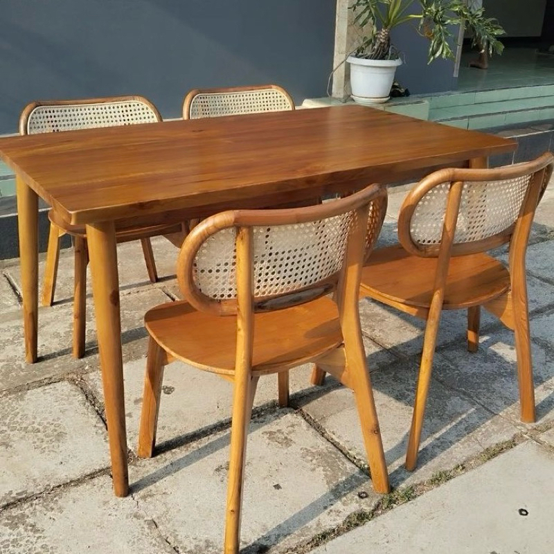 set meja makan kayu jati set meja makan cafe meja makan minimalis dining set jati meja makan minimal