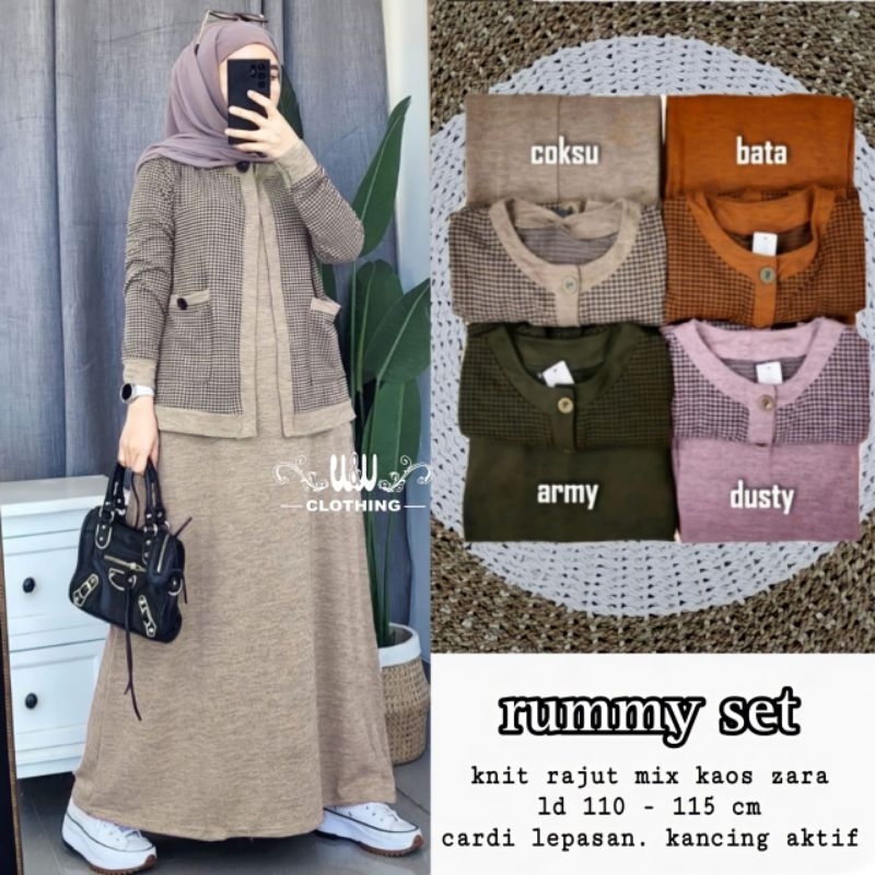 rasya setelan dress outer knit ori w&w gamis rajut import gamis kaos cardigan knit one set murah dre