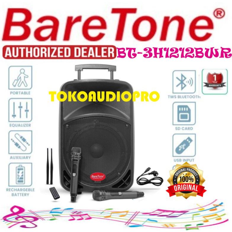 Baretone BT-3H1212BWR Speaker Aktif Portable Bluetooth bt3h1212bwr