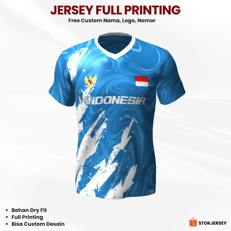 Kaos Jersey Olahraga  Biru Motif Abstrak 1 -  Jersey Custom Bulutangkis, Futsal, Sepak Bola, Voli, d
