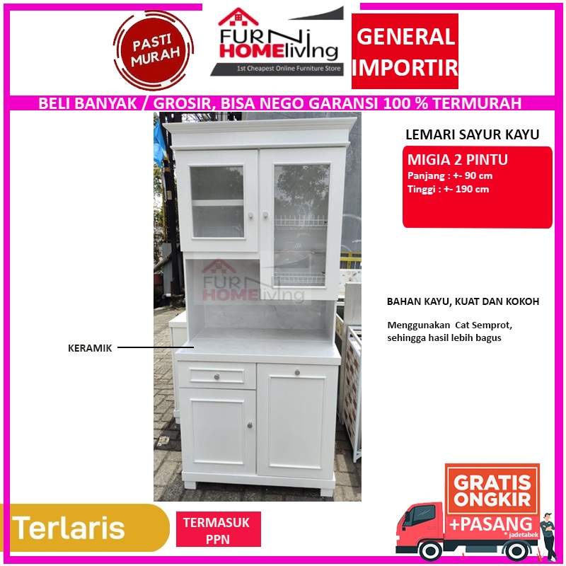 Lemari Sayur Rak Piring Kitchen Set Kayu 2 Pintu MIGIA 2P