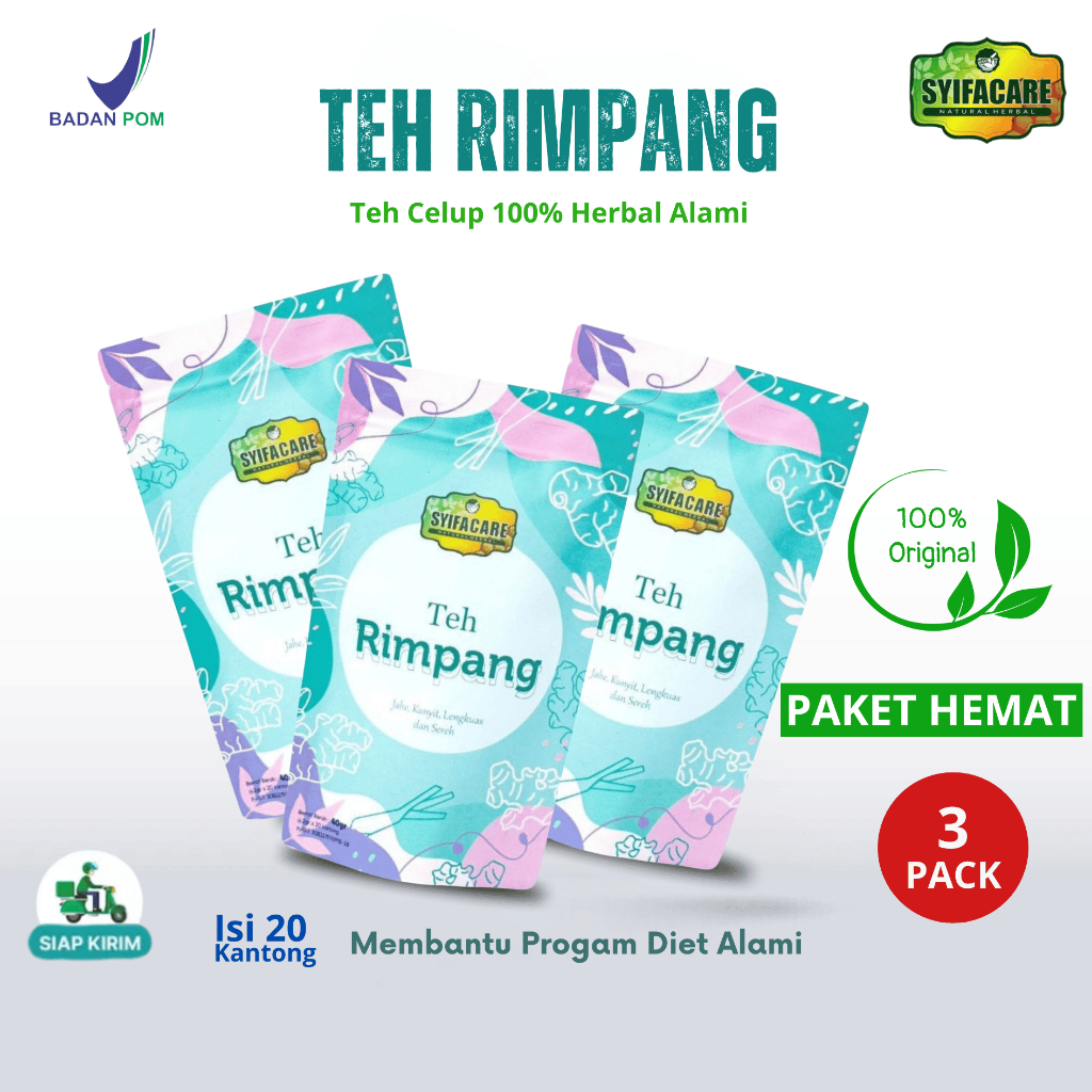

Paket Hemat 3 Pack Teh Rimpang Syifacare - Teh Celup Ramuan Herbal Solusi Diet Alami
