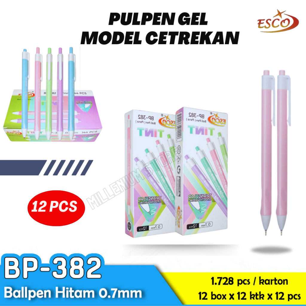 

Pulpen Jel / Pena Jel Tinta Cetek / Pulpen Cetek BP-382 Vokus 0.7 mm / Black / Esco / Pena Ball Pen /Pulpen Gel Cetek / Pen Clik 0.7 mm / Cod / Duta Gemilang