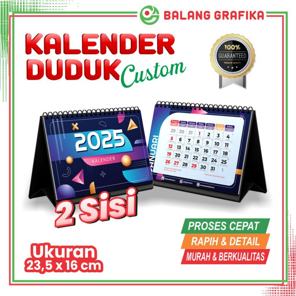 

Kalender Duduk Custom Desain Kalendar Office Minimalis 2 Sisi Ukuran 23.5 x 16 cm