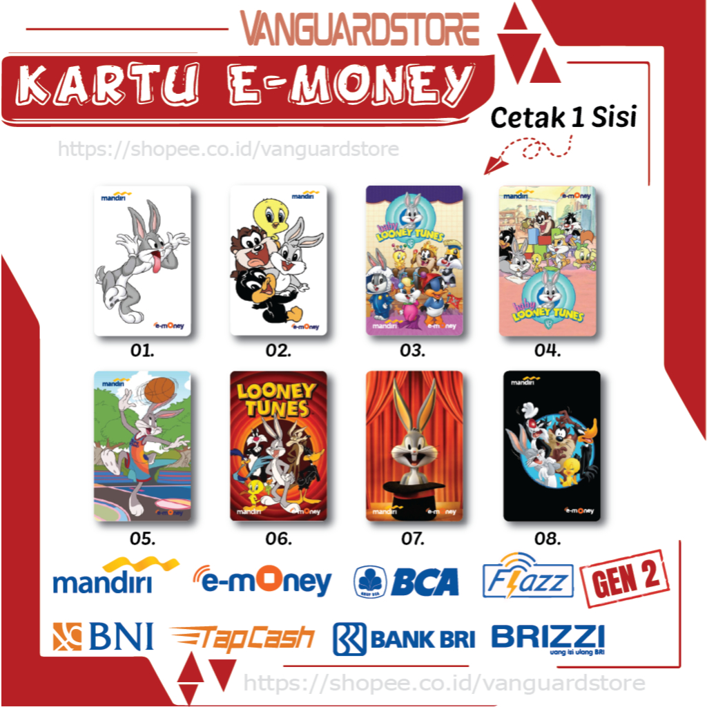 KARTU E MONEY E TOLL KUMPULAN DISNEY LOONEY TUNES EMONEY MANDIRI FLAZZ BCA BNI TAPCASH BRIZZI-1 SISI