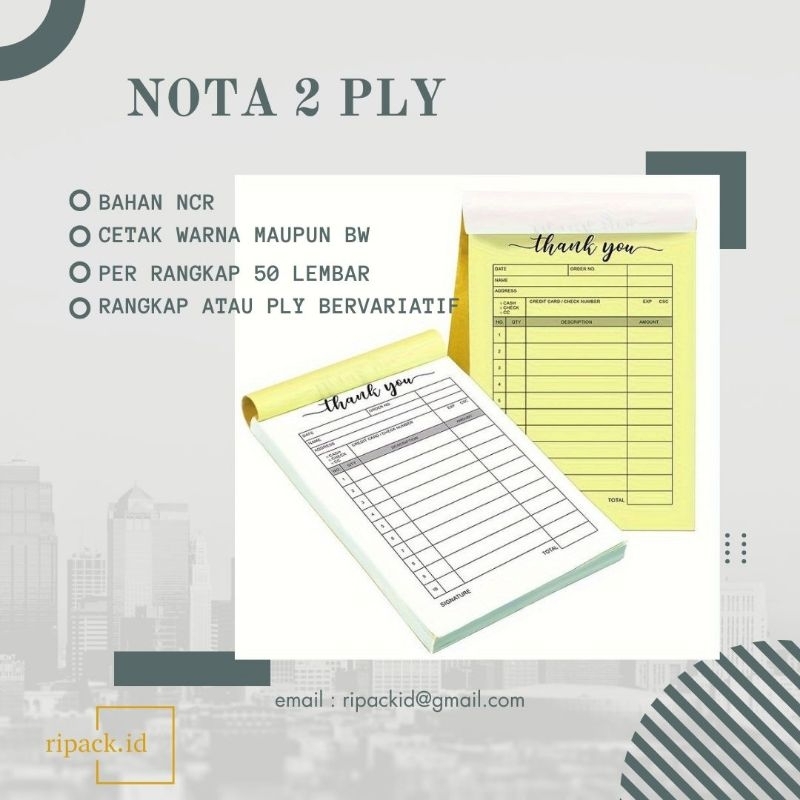 

Cetak Nota Bon 1/6 Folio 2 Rangkap / Ply