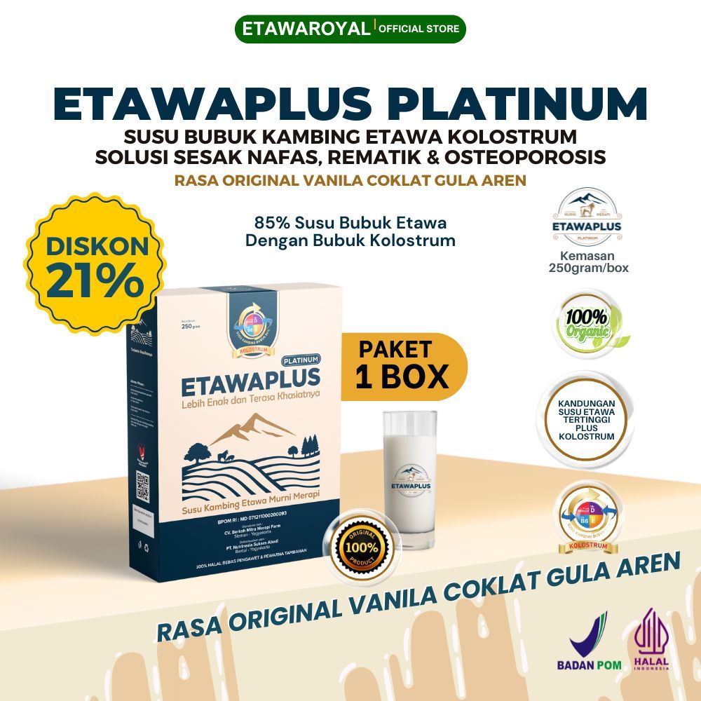 

Susu Kambing Etawa Etawaplus Platinum Untuk Sesak Nafas dan Nyeri Dada Paket 1 box kemasan 250gr