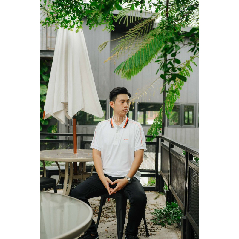 Hugo Boss Paule 2 Stipped Collar Polo White Original / Kaos Polo HB Authentic