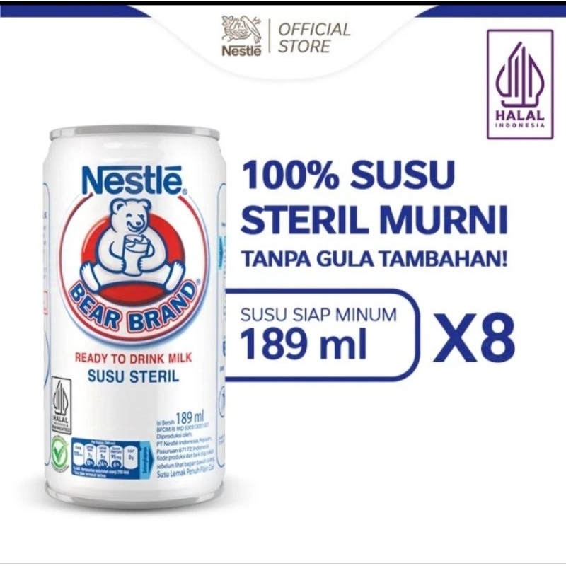 

[Paket isi 8] NESTLE BEAR BRAND Susu Sapi Steril Siap Minum 189ml