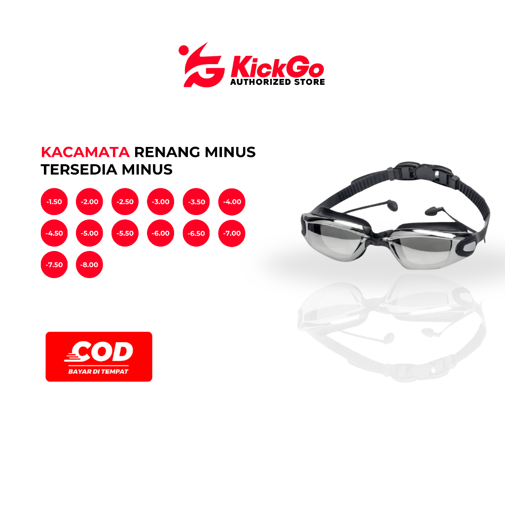 KickGo Kacamata Renang Minus Anti Fog Uv Protection Lensa Mata Optical Myopi Swimming Goggles Dewasa