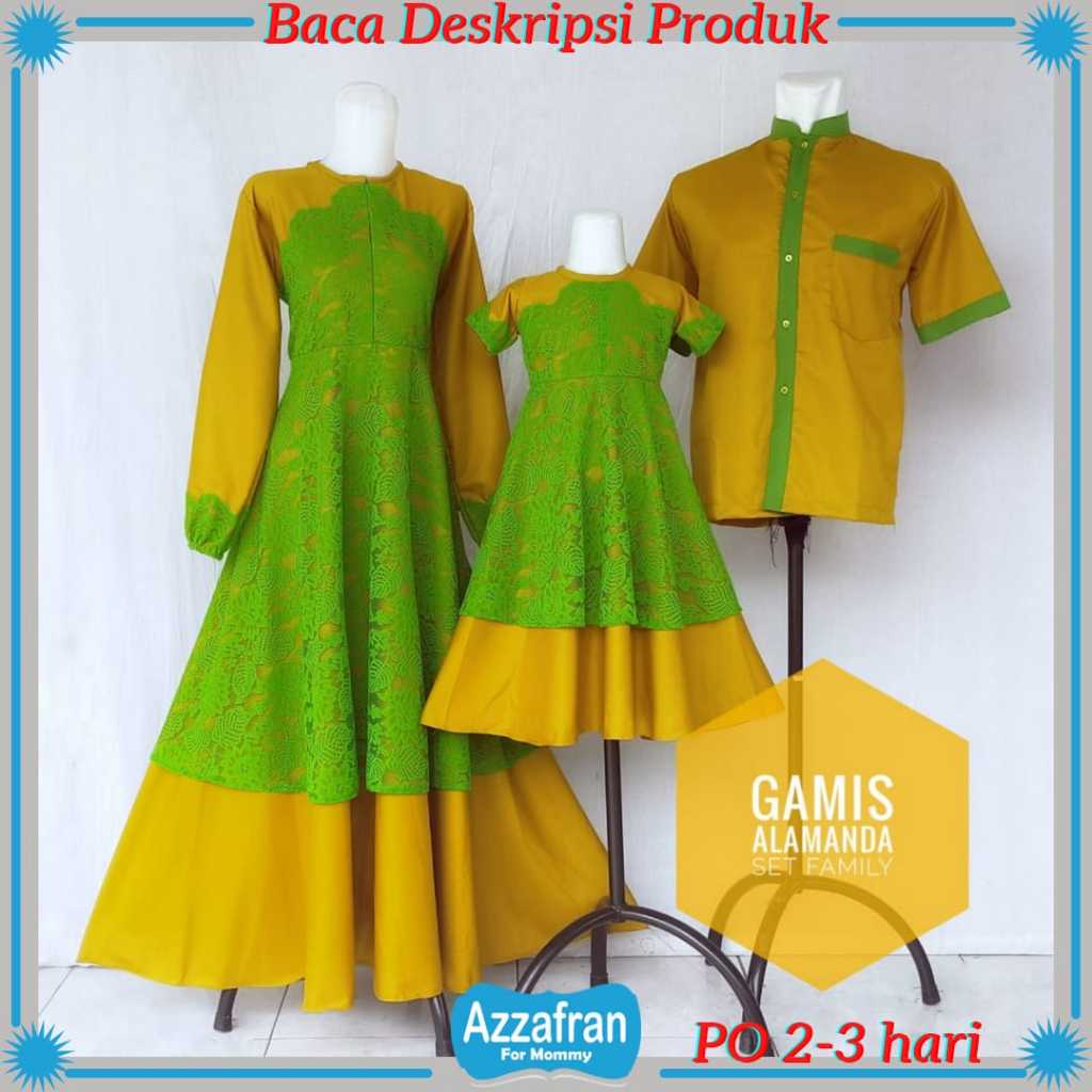 Gamis Alamanda Gold | Baju Premium Katun Anak Perempuan & Dewasa Couple Lebaran Toyobo Terbaru