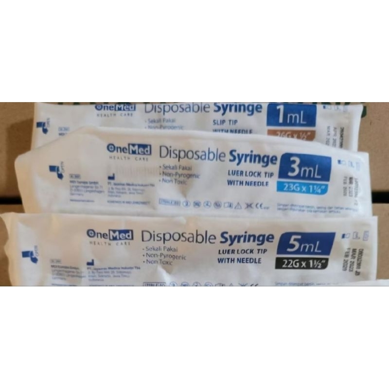 Spuit 1cc 3cc 5cc Onemed // Syringe 1ml 3ml 5ml // Suntikan 1cc 3cc 5cc Onemed (Ecer)