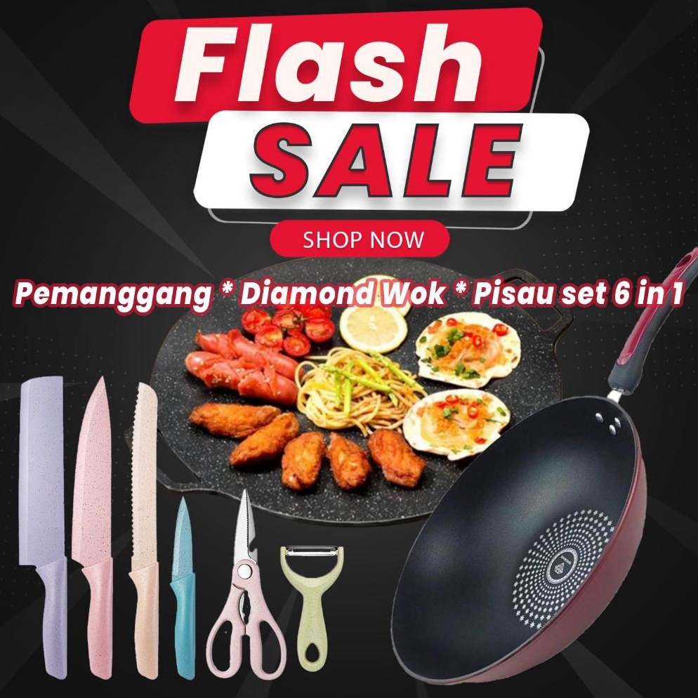 Dijual COD NICEMARK Panci Diamond Wok Grill Pan Set 6 in 1 Bundle Promo Hemat Pemanggang BBQ Set Waj