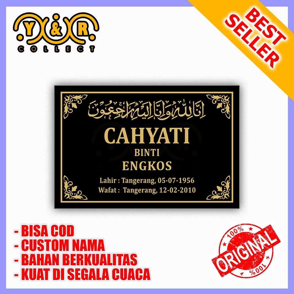 Batu Nisan Makam Granit Ukuran 20x30 cm untuk Muslim dengan Garansi Pecah - SATU HARI JADI