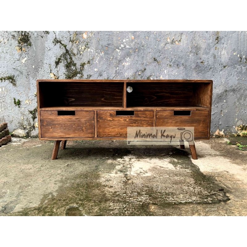 Meja Tv / Lemari Tv minimalis Modern/Classic. Full kayu pinus Jati Belanda || uk 120x30x55cm