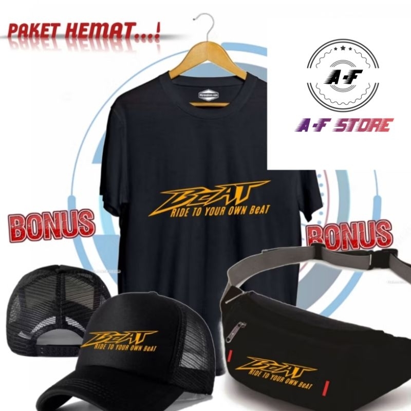 Kaos motor Beat gratis tas topi t shirt Honda Beat bahan katun original  custom