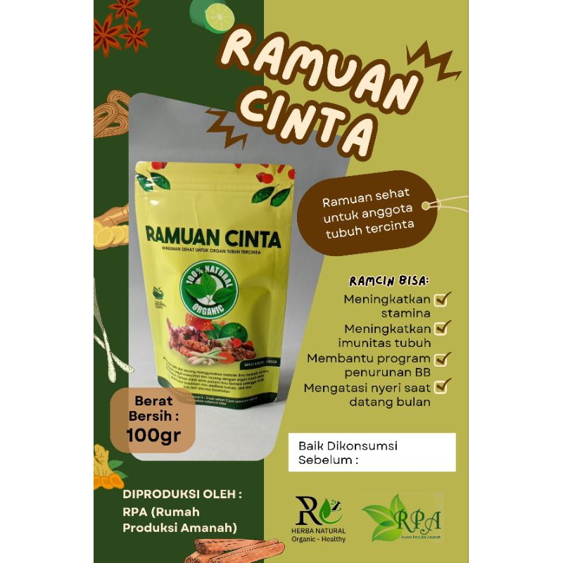 

Ramuan cinta RPA | ramcin RPA | rampai cinta | rempah sehat untuk tubuh tercinta