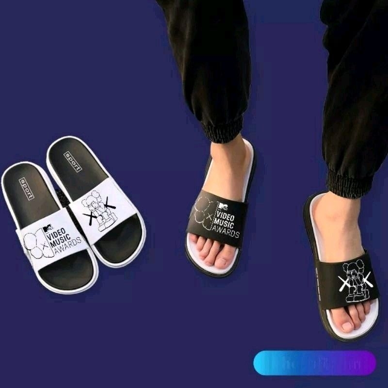 sendal flat karet jelly IMPOR couple SADKAWS22 Hitam Putih