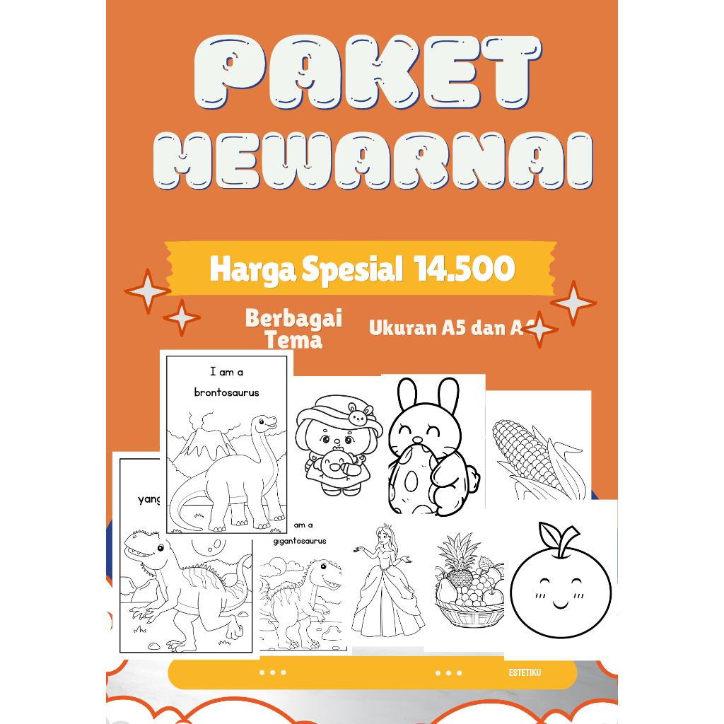 

Kertas Mewarnaia 44 lembar berbagai tema (buah, hewan, kartun dll)